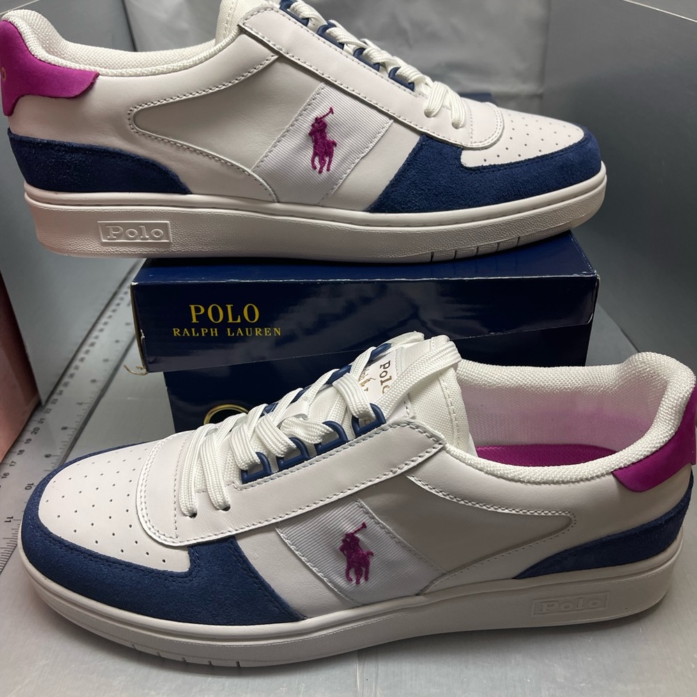 BNWT Polo Ralph Lauren Polo Court Low-Top Sneaker Blue/Pink size 10.5 - Picture 4 of 13